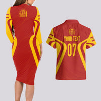 Personalised Spain Football Couples Matching Long Sleeve Bodycon Dress and Hawaiian Shirt World Cup Campeona 2023 La Roja LT7 - Wonder Print Shop
