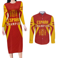 Personalised Spain Football Couples Matching Long Sleeve Bodycon Dress and Long Sleeve Button Shirts World Cup Campeona 2023 La Roja LT7 - Wonder Print Shop