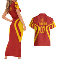 Personalised Spain Football Couples Matching Short Sleeve Bodycon Dress and Hawaiian Shirt World Cup Campeona 2023 La Roja LT7 - Wonder Print Shop