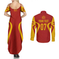 Personalised Spain Football Couples Matching Summer Maxi Dress and Long Sleeve Button Shirts World Cup Campeona 2023 La Roja LT7 - Wonder Print Shop