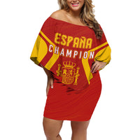 Personalised Spain Football Off Shoulder Short Dress World Cup Campeona 2023 La Roja - Wonder Print Shop