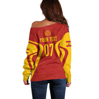 Personalised Spain Football Off Shoulder Sweater World Cup Campeona 2023 La Roja - Wonder Print Shop