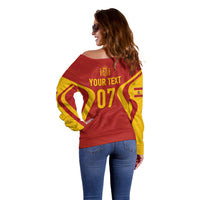 Personalised Spain Football Off Shoulder Sweater World Cup Campeona 2023 La Roja - Wonder Print Shop