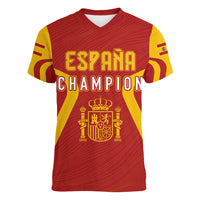 Personalised Spain Football Women V Neck T Shirt World Cup Campeona 2023 La Roja - Wonder Print Shop