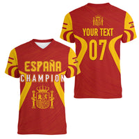 Personalised Spain Football Women V Neck T Shirt World Cup Campeona 2023 La Roja - Wonder Print Shop