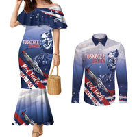 Tuskegee Airmen Red Tails Couples Matching Mermaid Dress and Long Sleeve Button Shirt Straighten Up and Fly Right - Blue White - Wonder Print Shop