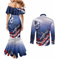 Tuskegee Airmen Red Tails Couples Matching Mermaid Dress and Long Sleeve Button Shirt Straighten Up and Fly Right - Blue White - Wonder Print Shop