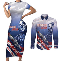 Tuskegee Airmen Red Tails Couples Matching Short Sleeve Bodycon Dress and Long Sleeve Button Shirt Straighten Up and Fly Right - Blue White - Wonder Print Shop
