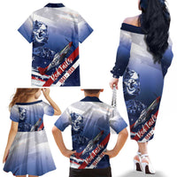 Tuskegee Airmen Red Tails Family Matching Off The Shoulder Long Sleeve Dress and Hawaiian Shirt Straighten Up and Fly Right - Blue White - Wonder Print Shop