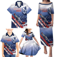 Tuskegee Airmen Red Tails Family Matching Puletasi and Hawaiian Shirt Straighten Up and Fly Right - Blue White - Wonder Print Shop
