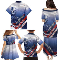 Tuskegee Airmen Red Tails Family Matching Puletasi and Hawaiian Shirt Straighten Up and Fly Right - Blue White - Wonder Print Shop