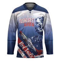 Tuskegee Airmen Red Tails Hockey Jersey Straighten Up and Fly Right - Blue White - Wonder Print Shop