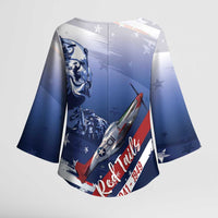 Tuskegee Airmen Red Tails Kimono Sleeve Blouse Straighten Up and Fly Right - Blue White - Wonder Print Shop