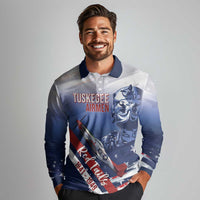 Tuskegee Airmen Red Tails Long Sleeve Polo Shirt Straighten Up and Fly Right - Blue White - Wonder Print Shop