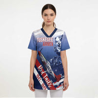 Tuskegee Airmen Red Tails Scrub Top Straighten Up and Fly Right - Blue White - Wonder Print Shop