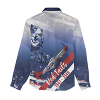 Tuskegee Airmen Red Tails Women Casual Shirt Straighten Up and Fly Right - Blue White - Wonder Print Shop