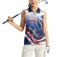 Tuskegee Airmen Red Tails Women Sleeveless Polo Shirt Straighten Up and Fly Right - Blue White - Wonder Print Shop