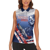 Tuskegee Airmen Red Tails Women Sleeveless Polo Shirt Straighten Up and Fly Right - Blue White - Wonder Print Shop
