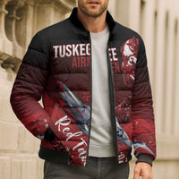 Tuskegee Airmen Red Tails Bomber Puffer Jacket Straighten Up and Fly Right - Black Red - Wonder Print Shop