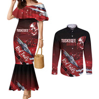 Tuskegee Airmen Red Tails Couples Matching Mermaid Dress and Long Sleeve Button Shirt Straighten Up and Fly Right - Black Red - Wonder Print Shop