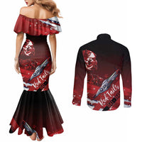 Tuskegee Airmen Red Tails Couples Matching Mermaid Dress and Long Sleeve Button Shirt Straighten Up and Fly Right - Black Red - Wonder Print Shop