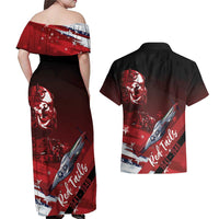 Tuskegee Airmen Red Tails Couples Matching Off Shoulder Maxi Dress and Hawaiian Shirt Straighten Up and Fly Right - Black Red - Wonder Print Shop