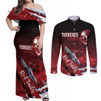 Tuskegee Airmen Red Tails Couples Matching Off Shoulder Maxi Dress and Long Sleeve Button Shirt Straighten Up and Fly Right - Black Red - Wonder Print Shop