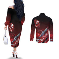 Tuskegee Airmen Red Tails Couples Matching Off The Shoulder Long Sleeve Dress and Long Sleeve Button Shirt Straighten Up and Fly Right - Black Red - Wonder Print Shop