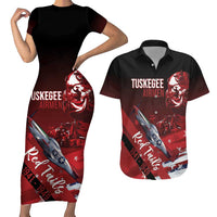 Tuskegee Airmen Red Tails Couples Matching Short Sleeve Bodycon Dress and Hawaiian Shirt Straighten Up and Fly Right - Black Red - Wonder Print Shop