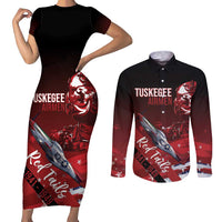 Tuskegee Airmen Red Tails Couples Matching Short Sleeve Bodycon Dress and Long Sleeve Button Shirt Straighten Up and Fly Right - Black Red - Wonder Print Shop