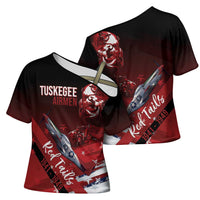 Tuskegee Airmen Red Tails Cross Shoulder Shirt Straighten Up and Fly Right - Black Red - Wonder Print Shop