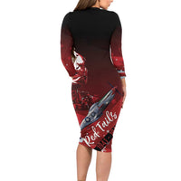 Tuskegee Airmen Red Tails Family Matching Long Sleeve Bodycon Dress and Hawaiian Shirt Straighten Up and Fly Right - Black Red - Wonder Print Shop