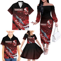Tuskegee Airmen Red Tails Family Matching Off The Shoulder Long Sleeve Dress and Hawaiian Shirt Straighten Up and Fly Right - Black Red - Wonder Print Shop