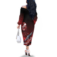 Tuskegee Airmen Red Tails Family Matching Off The Shoulder Long Sleeve Dress and Hawaiian Shirt Straighten Up and Fly Right - Black Red - Wonder Print Shop