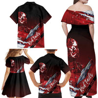 Tuskegee Airmen Red Tails Family Matching Off Shoulder Maxi Dress and Hawaiian Shirt Straighten Up and Fly Right - Black Red - Wonder Print Shop