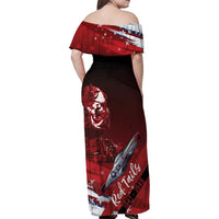 Tuskegee Airmen Red Tails Family Matching Off Shoulder Maxi Dress and Hawaiian Shirt Straighten Up and Fly Right - Black Red - Wonder Print Shop
