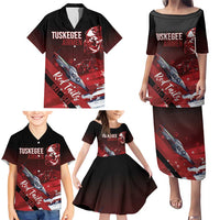 Tuskegee Airmen Red Tails Family Matching Puletasi and Hawaiian Shirt Straighten Up and Fly Right - Black Red - Wonder Print Shop