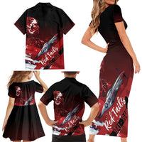 Tuskegee Airmen Red Tails Family Matching Short Sleeve Bodycon Dress and Hawaiian Shirt Straighten Up and Fly Right - Black Red - Wonder Print Shop