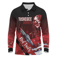Tuskegee Airmen Red Tails Long Sleeve Polo Shirt Straighten Up and Fly Right - Black Red - Wonder Print Shop
