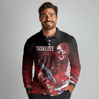 Tuskegee Airmen Red Tails Long Sleeve Polo Shirt Straighten Up and Fly Right - Black Red - Wonder Print Shop