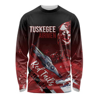 Tuskegee Airmen Red Tails Long Sleeve Shirt Straighten Up and Fly Right - Black Red - Wonder Print Shop