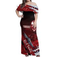 Tuskegee Airmen Red Tails Off Shoulder Maxi Dress Straighten Up and Fly Right - Black Red - Wonder Print Shop