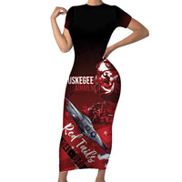 Tuskegee Airmen Red Tails Short Sleeve Bodycon Dress Straighten Up and Fly Right - Black Red - Wonder Print Shop