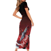 Tuskegee Airmen Red Tails Short Sleeve Bodycon Dress Straighten Up and Fly Right - Black Red - Wonder Print Shop