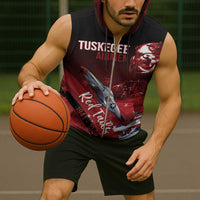 Tuskegee Airmen Red Tails Sleeveless Zip Hoodie Straighten Up and Fly Right - Black Red - Wonder Print Shop