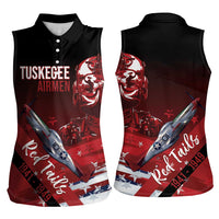 Tuskegee Airmen Red Tails Women Sleeveless Polo Shirt Straighten Up and Fly Right - Black Red - Wonder Print Shop