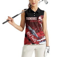 Tuskegee Airmen Red Tails Women Sleeveless Polo Shirt Straighten Up and Fly Right - Black Red - Wonder Print Shop