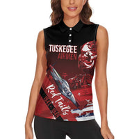 Tuskegee Airmen Red Tails Women Sleeveless Polo Shirt Straighten Up and Fly Right - Black Red - Wonder Print Shop