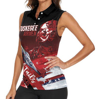 Tuskegee Airmen Red Tails Women Sleeveless Polo Shirt Straighten Up and Fly Right - Black Red - Wonder Print Shop