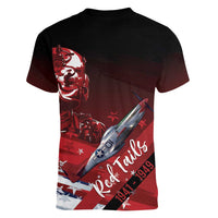Tuskegee Airmen Red Tails Women V-Neck T-Shirt Straighten Up and Fly Right - Black Red - Wonder Print Shop